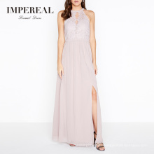 European Luxury Women Pink Lace Event Party Wearing Chic Robe Halter-Neck Dress